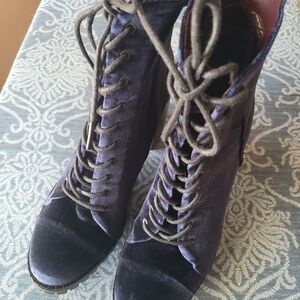 Jessica Simpson Navy Velvet Lace-Up Ankle Boots
